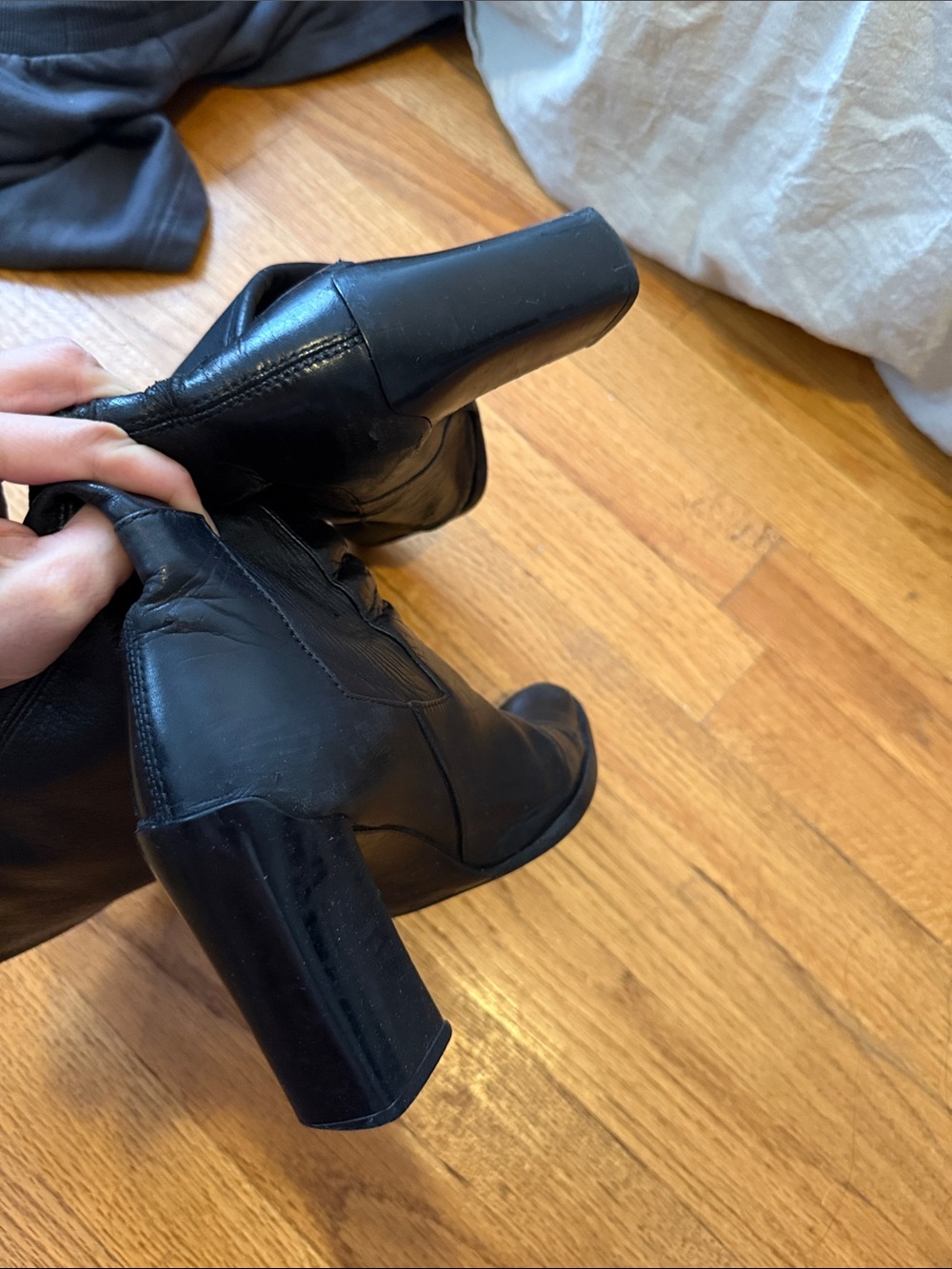 Prada Black Leather Knee-High Heeled Boot - Picture 9 of 11